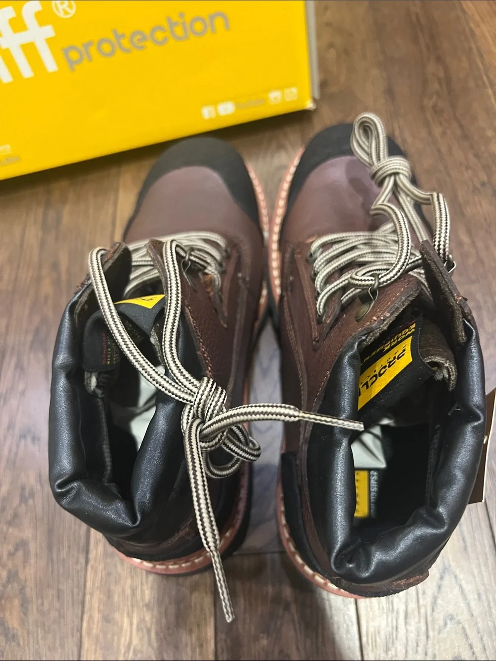 PROCLIFF Men's Brown Leather Work Boots with Black Toe Cap